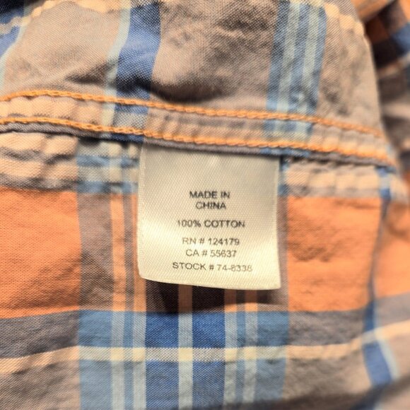 Men's XXXL Johnston and Murphy Blue and orange plaid short sleeve shirt - Picture 8 of 8